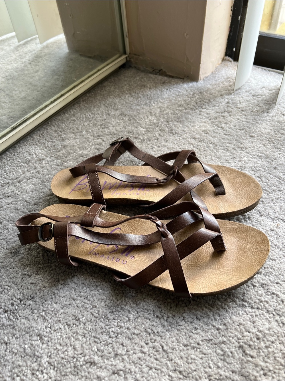Blowfish Brown Strappy Leather-Look Sandals with Buckle